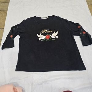 Allyson Whitmore  Black Graphic Embroidered Blouse. 100% Cotton